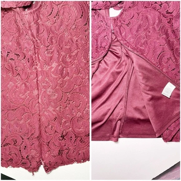 Laundry by Shelli Segal Elegant Lace Burgundy Cap Sleeve Top - Picture 11 of 16